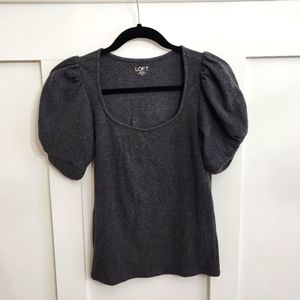 LOFT Gray Scoopneck Balloon Sleeve top
